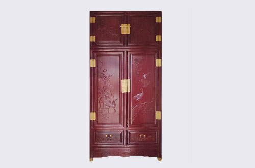 南漳高端中式家居装修深红色纯实木衣柜